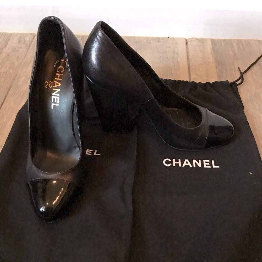 CHANEL ESCARPINS PUMPS Black Platform Size EU 37.5 US 7
